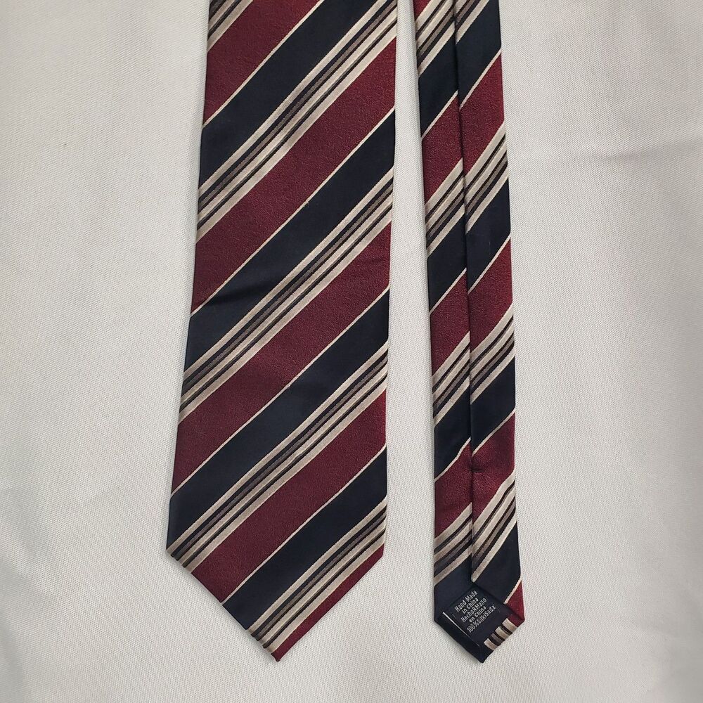 Covington Striped Neck Tie Maroon Black And Silver 100% Silk